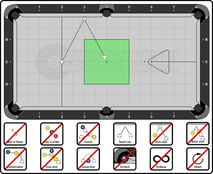 Pool Billiard - Speed Control - Speed 0,5 - with 2x2 square